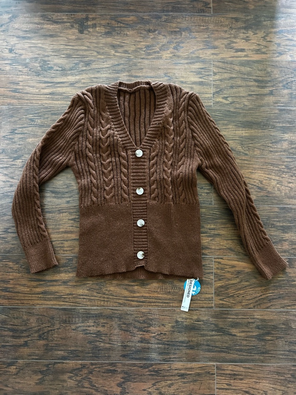 Wines Cupshe desert Brown Cable Knit Button-Front Sweater NWT